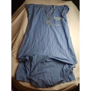 Mens Blue Moroccan Djellaba Kaftan Robe Embroidered Gandoura 2XL Thobe